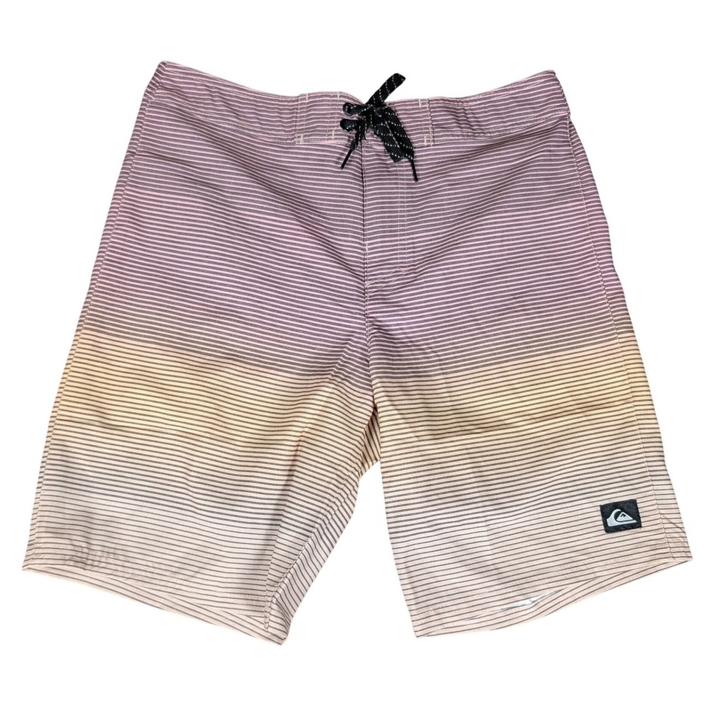 Quiksilver Board Shorts Mens 29 Purple Tan Ombre Striped Surf Beach Excellent